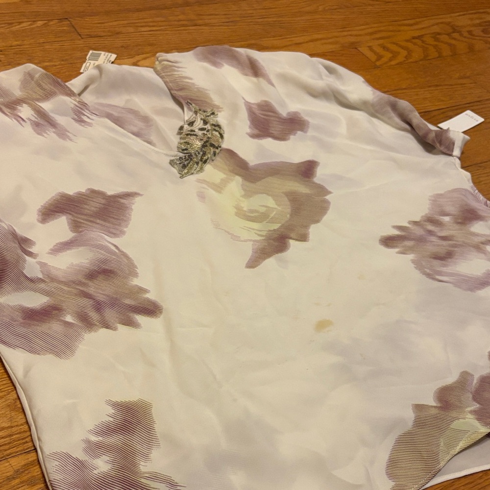 Planet Blue Elijah Cream and Purple Floral Tunic Blouse𩵠- Picture 2 of 7